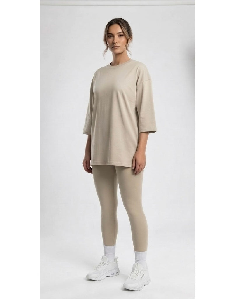 A/ Women’s  set a oversized T-shirt / leggin pantlon (Beige)